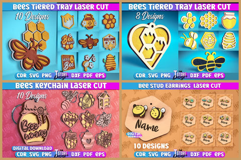 Bee Mega Bundle Laser Cut | Summer Decor | Honeycomb SVG | Honey Bee Shelf Sitter SVG | Beehive Sign | Bee Standing Decor | Bee Quotes SVG | Bumblebee SVG | Farmhouse Decor | Plant Stakes | Wooden Keychains SVG The T Store Design 