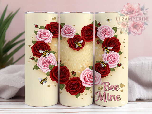 Bee Mine Bumblebee Valentine Tumbler Wrap, Bumblebee Tumbler Wrap, Valentines Tumbler, Heart Design Wrap, 20oz Sublimation Wrap, Cute Valentine Tumbler, Love Tumbler Wrap Sublimation Li Zamperini 