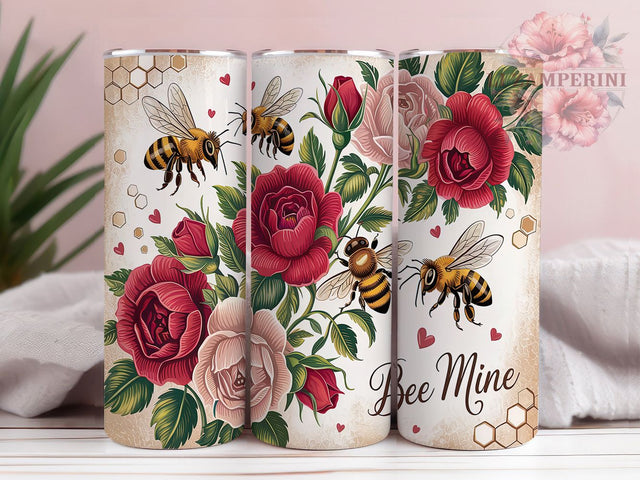 Bee Mine Bumblebee Valentine Tumbler Wrap, Bumblebee Tumbler Wrap, Valentines Tumbler, Heart Design Wrap, 20oz Sublimation Wrap, Cute Valentine Tumbler, Love Tumbler Wrap Sublimation Li Zamperini 