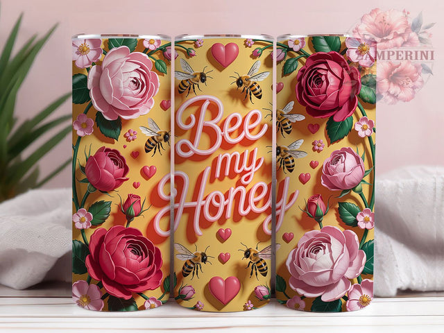 Bee Mine Honey Love Tumbler, Honey Bee Love Wrap, Bumblebee Hearts Cup, 20oz Sublimation Wrap, Cute Bee Valentine Tumbler, Romantic Bee Design Cup, Sweet Honey Love Wrap Sublimation Li Zamperini 