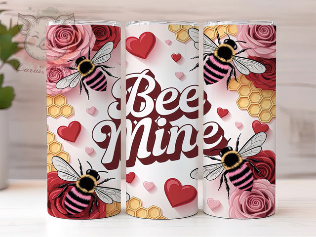 Bee Mine Valentine Tumbler, Valentine Hearts Wrap, Cute Bee Love Cup, 20oz Sublimation Wrap, Adorable Bumblebee Valentine Tumbler, Sweet Bee Design Cup, Valentine’s Day Bee Theme Wrap Sublimation Lara' s Designs 