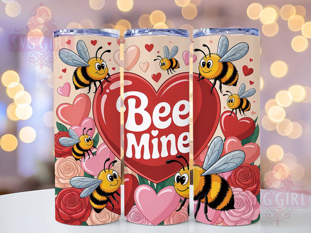 Bee Mine Valentine Tumbler Wrap, Bumblebee Valentines Sublimation, Cute Hearts Drinkware Design, 20oz Skinny Tumbler Wrap, Love Bug Sublimation Wrap, Romantic Bee Theme Tumbler, Valentine’s Day Gift Wrap Sublimation SvggirlplusArt 