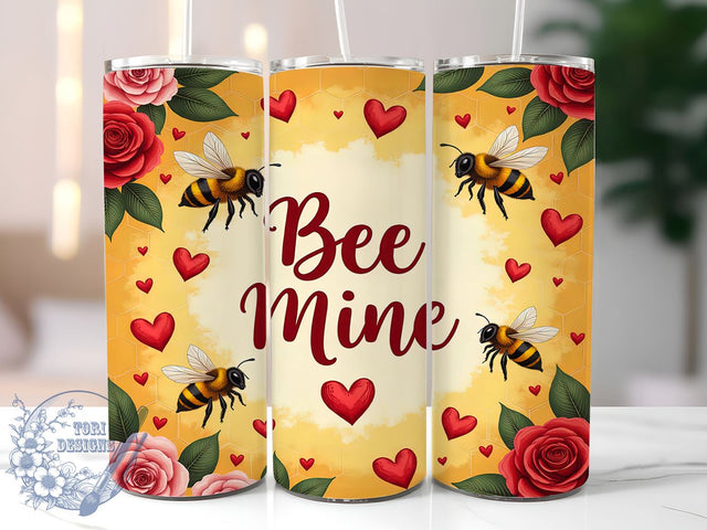 Bee Mine Valentine's 20oz Tumbler, Bumblebee Design, Valentines Day Gift, 20oz Tumbler Wrap, Heart Tumbler, Cute Bee Gift, Custom Drinkware Sublimation ToriDesigns 