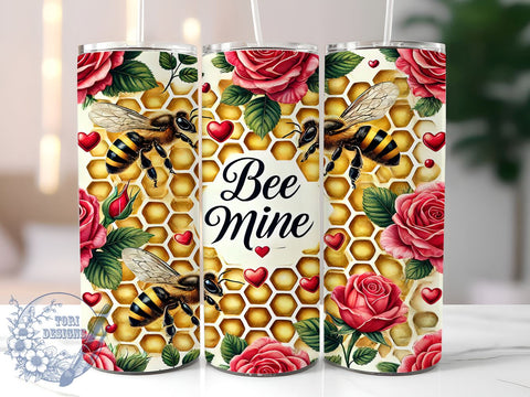 Bee Mine Valentine's 20oz Tumbler, Bumblebee Design, Valentines Day Gift, 20oz Tumbler Wrap, Heart Tumbler, Cute Bee Gift, Custom Drinkware Sublimation ToriDesigns 