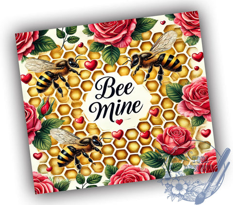 Bee Mine Valentine's 20oz Tumbler, Bumblebee Design, Valentines Day Gift, 20oz Tumbler Wrap, Heart Tumbler, Cute Bee Gift, Custom Drinkware Sublimation ToriDesigns 