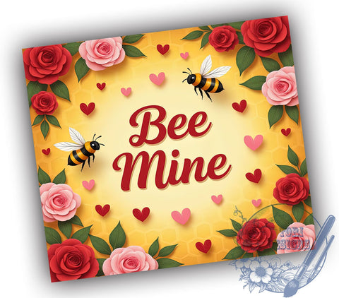 Bee Mine Valentine's 20oz Tumbler, Bumblebee Design, Valentines Day Gift, 20oz Tumbler Wrap, Heart Tumbler, Cute Bee Gift, Custom Drinkware Sublimation ToriDesigns 