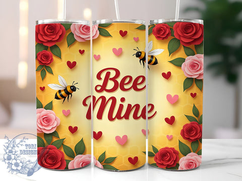 Bee Mine Valentine's 20oz Tumbler, Bumblebee Design, Valentines Day Gift, 20oz Tumbler Wrap, Heart Tumbler, Cute Bee Gift, Custom Drinkware Sublimation ToriDesigns 