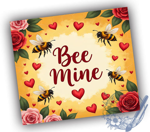 Bee Mine Valentine's 20oz Tumbler, Bumblebee Design, Valentines Day Gift, 20oz Tumbler Wrap, Heart Tumbler, Cute Bee Gift, Custom Drinkware Sublimation ToriDesigns 