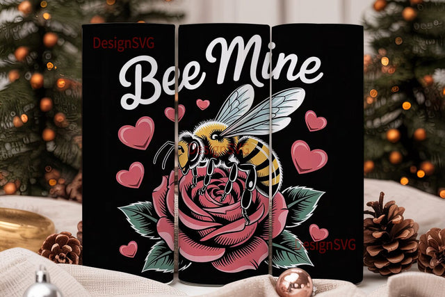 Bee Mine Valentine's Tumbler Wrap Sublimation DesignSVG 