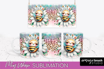 Bee Mug Wrap Inspirational Quote Floral Mug PNG Sublimation Sublimation OrangeBrushStudio 