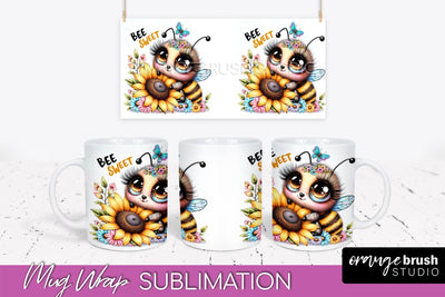 Bee Mug Wrap Inspirational Quote Floral Mug PNG Sublimation Sublimation OrangeBrushStudio 
