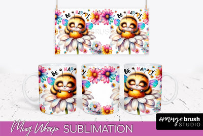 Bee Mug Wrap Inspirational Quote Floral Mug PNG Sublimation Sublimation OrangeBrushStudio 
