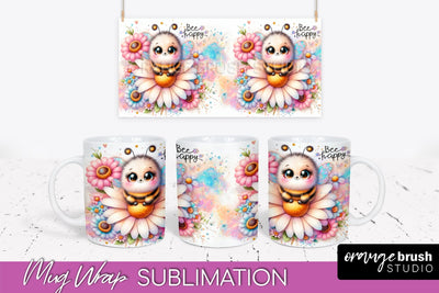 Bee Mug Wrap Inspirational Quote Floral Mug PNG Sublimation Sublimation OrangeBrushStudio 