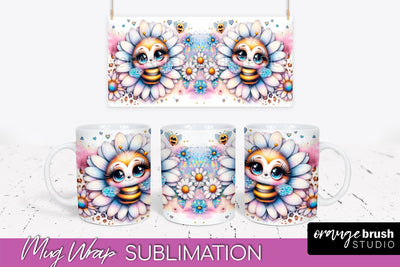 Bee Mug Wrap Inspirational Quote Floral Mug PNG Sublimation Sublimation OrangeBrushStudio 