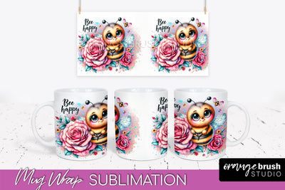 Bee Mug Wrap Inspirational Quote Floral Mug PNG Sublimation Sublimation OrangeBrushStudio 