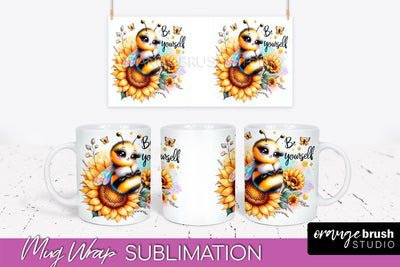 Bee Mug Wrap Inspirational Quote Floral Mug PNG Sublimation Sublimation OrangeBrushStudio 
