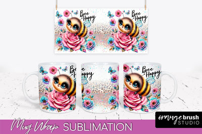 Bee Mug Wrap Inspirational Quote Floral Mug PNG Sublimation Sublimation OrangeBrushStudio 