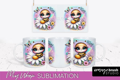 Bee Mug Wrap Inspirational Quote Floral Mug PNG Sublimation Sublimation OrangeBrushStudio 