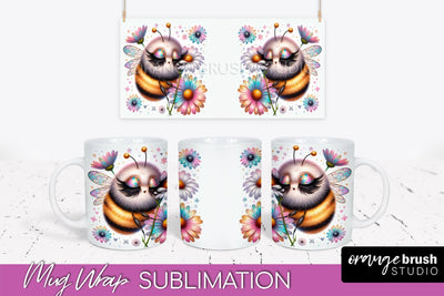 Bee Mug Wrap Inspirational Quote Floral Mug PNG Sublimation Sublimation OrangeBrushStudio 