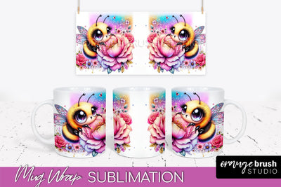 Bee Mug Wrap Inspirational Quote Floral Mug PNG Sublimation Sublimation OrangeBrushStudio 