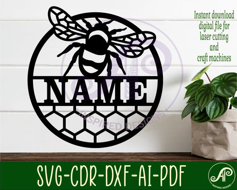 Bee Name sign svg laser cut template SVG APInspireddesigns 