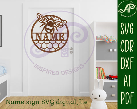 Bee Name sign svg laser cut template SVG APInspireddesigns 