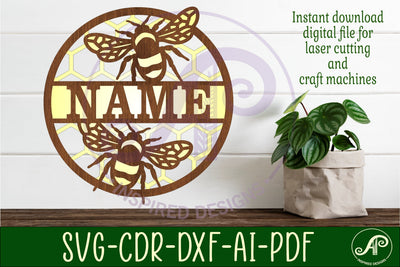 Bee Name sign svg laser cut template SVG APInspireddesigns 