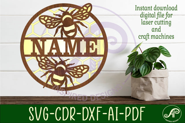 Bee Name sign svg laser cut template SVG APInspireddesigns 