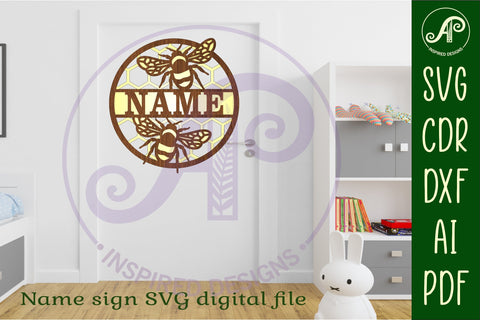 Bee Name sign svg laser cut template SVG APInspireddesigns 