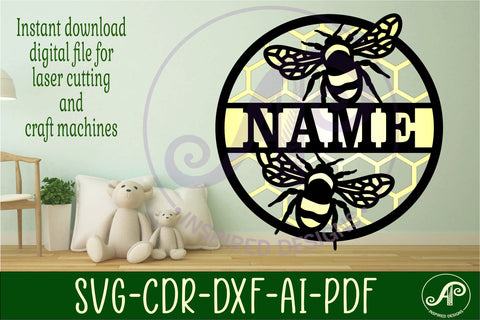 Bee Name sign svg laser cut template SVG APInspireddesigns 