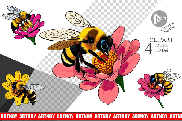Bee on Flower Clipart Sublimation artnoy 