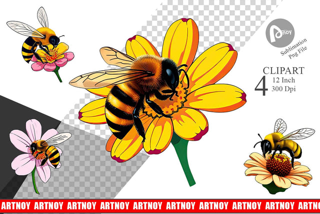 Bee on Flower Clipart Sublimation artnoy 