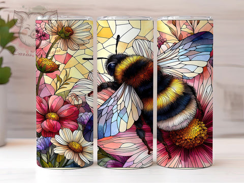 Bee on Yellow Flowers Stained Glass 20oz Tumbler Png, Straight & Tapered Tumbler Png, Bee Glass Tumbler Png, Digital Download PNG Sublimation Lara' s Designs 
