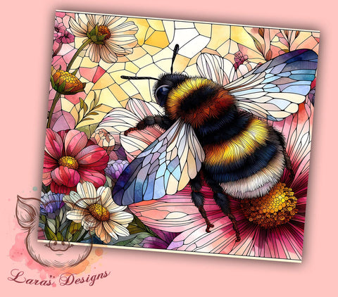 Bee on Yellow Flowers Stained Glass 20oz Tumbler Png, Straight & Tapered Tumbler Png, Bee Glass Tumbler Png, Digital Download PNG Sublimation Lara' s Designs 