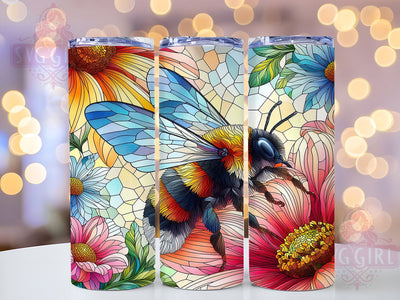 Bee on Yellow Flowers Stained Glass 20oz Tumbler Wrap Sublimation Design, Straight Tapered Tumbler Wrap, Bee Glass Tumbler Png, Instant Digital Download Sublimation SvggirlplusArt 