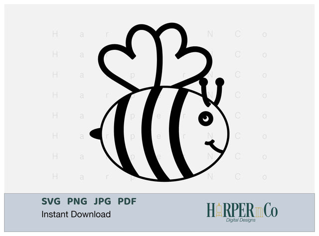 Bee Outline 1 SVG PNG Cut EPS File SVG HarperNCo 