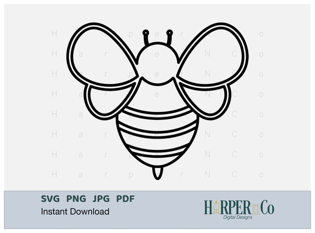 Bee Outline 2 SVG PNG Cut EPS File SVG HarperNCo 
