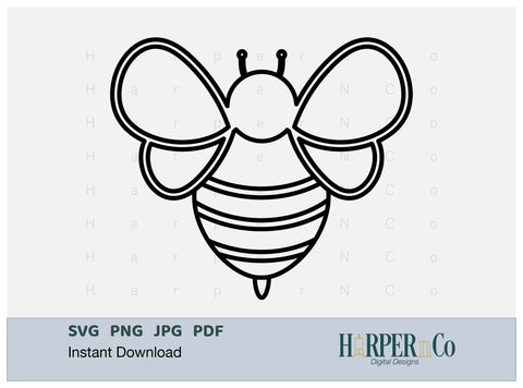 Bee Outline 2 SVG PNG Cut EPS File SVG HarperNCo 