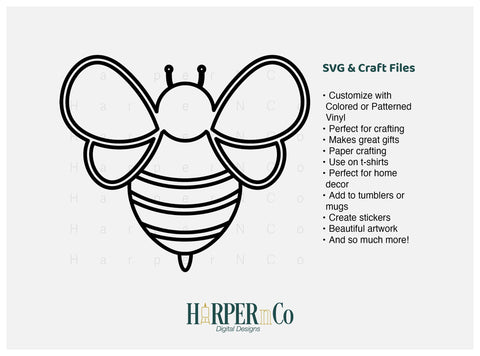 Bee Outline 2 SVG PNG Cut EPS File SVG HarperNCo 