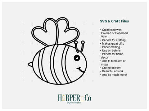 Bee Outline 3 SVG PNG Cut EPS File SVG HarperNCo 