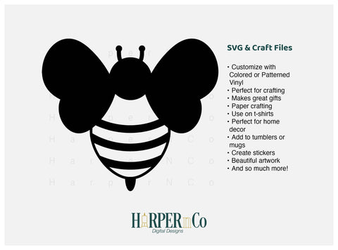 Bee Outline 4 SVG PNG Cut EPS File SVG HarperNCo 