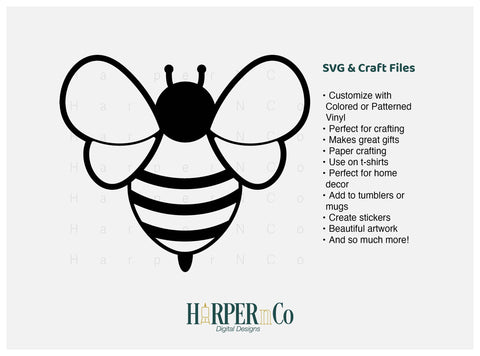 Bee Outline 5 SVG PNG Cut EPS File SVG HarperNCo 