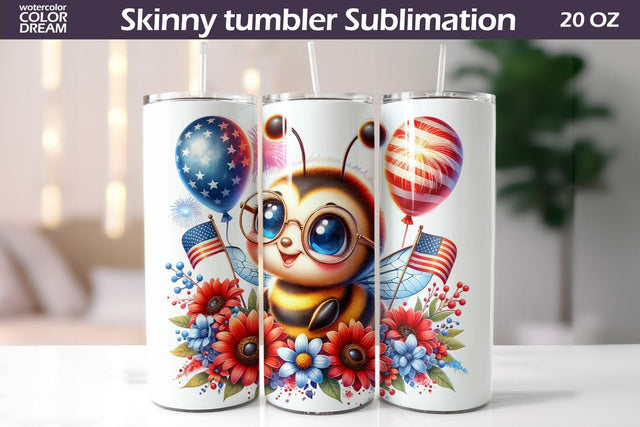Bee Patriotic Tumbler | 4th Of July Tumbler Sublimation WatercolorColorDream 