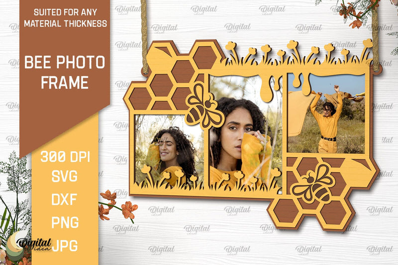 Bee Photo Frame Laser Cut. Honeycomb Design SVG - So Fontsy