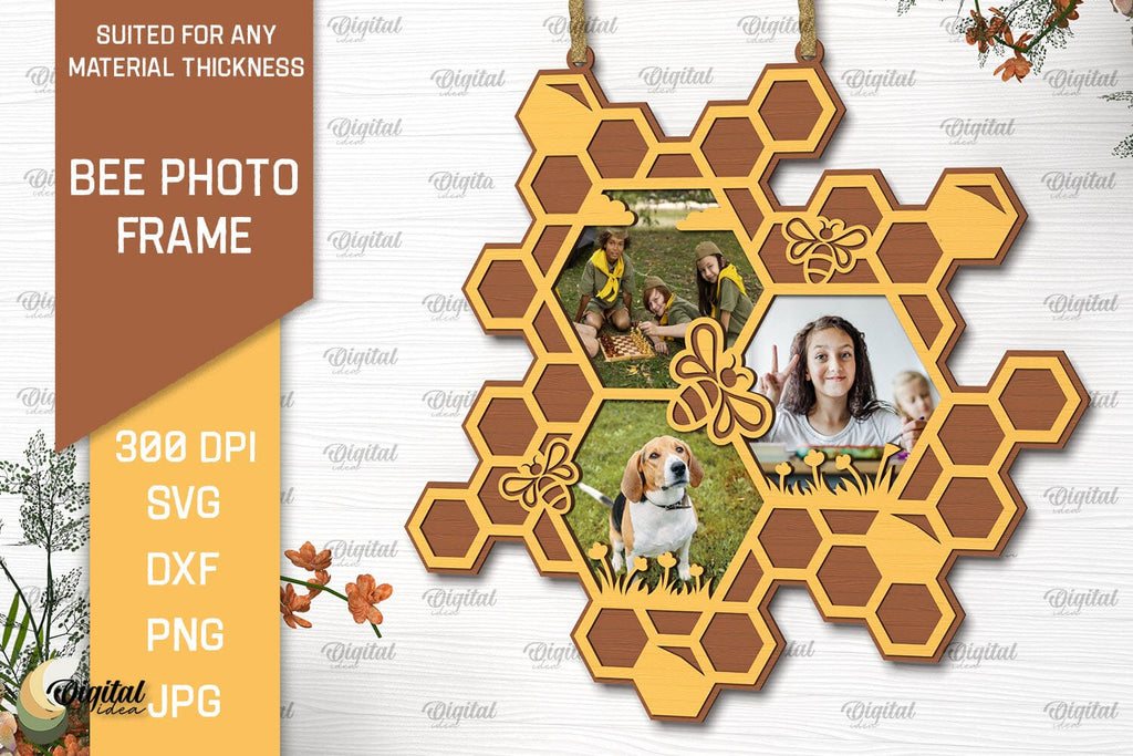 Bee Photo Frame Laser Cut. Honeycomb Design SVG - So Fontsy
