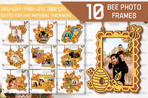 Bee Photo Frames Laser Cut Bundle. Honeycomb Designs SVG SVG Evgenyia Guschina 