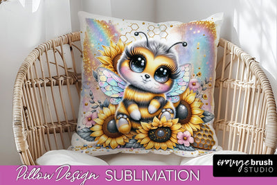 Bee Pillow Cover - Summer Pillow Sublimation - Bee Quote Sublimation OrangeBrushStudio 
