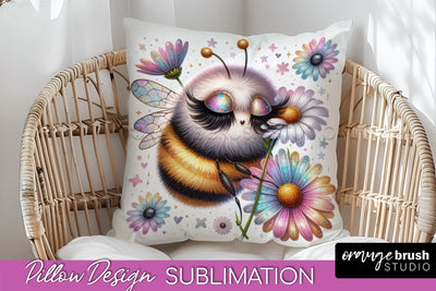 Bee Pillow Cover - Summer Pillow Sublimation - Bee Quote Sublimation OrangeBrushStudio 