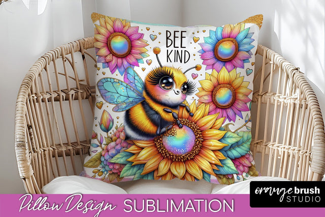 Bee Pillow Cover - Summer Pillow Sublimation - Bee Quote Sublimation OrangeBrushStudio 