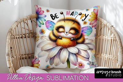 Bee Pillow Cover - Summer Pillow Sublimation - Bee Quote Sublimation OrangeBrushStudio 